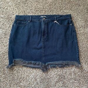 GOOD AMERICAN Frayed Hem Denim Mini Skirt In Blue299 Size 16 NWT